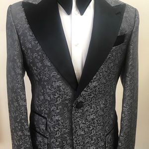Grey jacquard ceremonial luxury tuxedo blazer. Made in Italy.